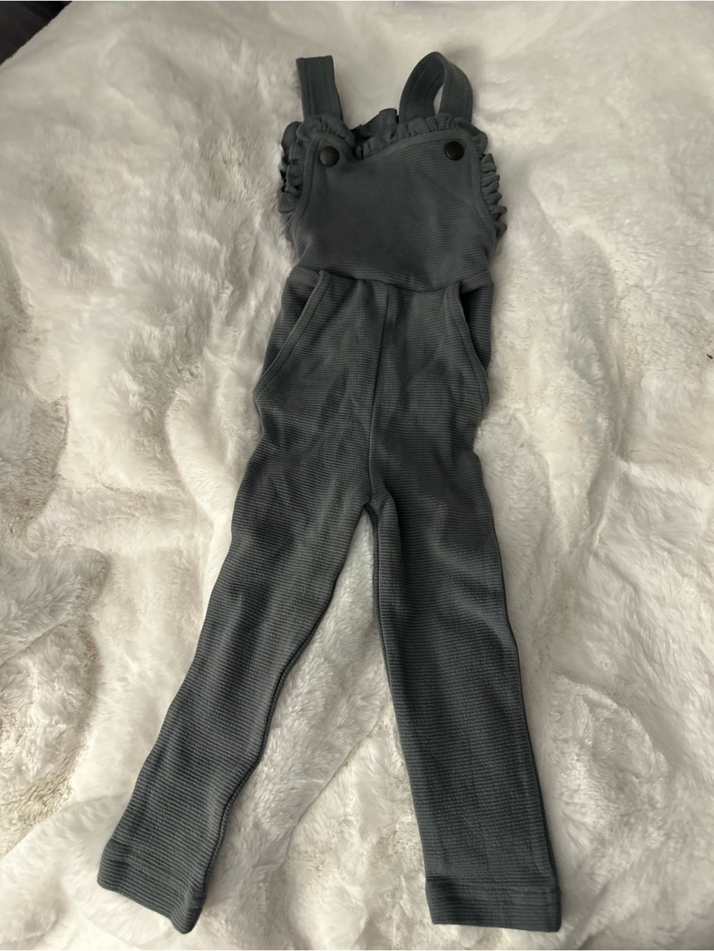 Ribbed Grey Overalls with Ruffle Straps